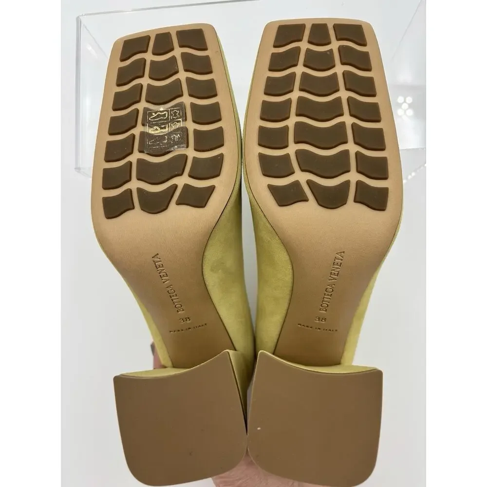 Bottega Veneta Tower Square Toe Suede Pumps Heels Yellow Size 38 / 8